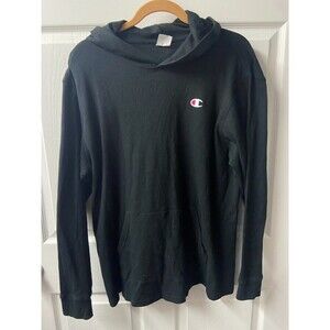 Champion Thermal Hoodie Mens Black XL Long Sleeved Logo Kangeroo Pocket